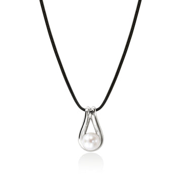 Surf Pendant Necklace, Sterling Silver, Leather, Pearl|NB8950111BL